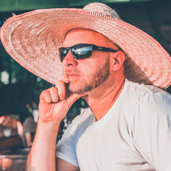 Photo of Carl Neumann in a Mexican hat