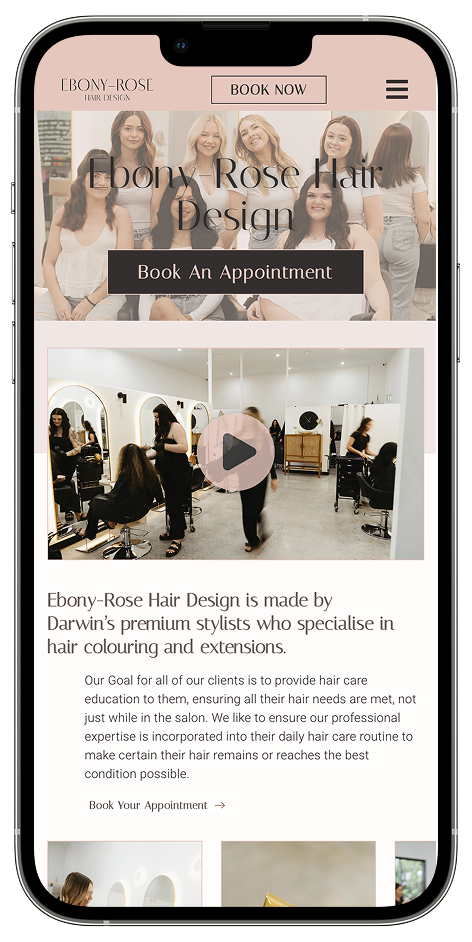 Ebony Rose Hair - iPhone with screenshot of homepage