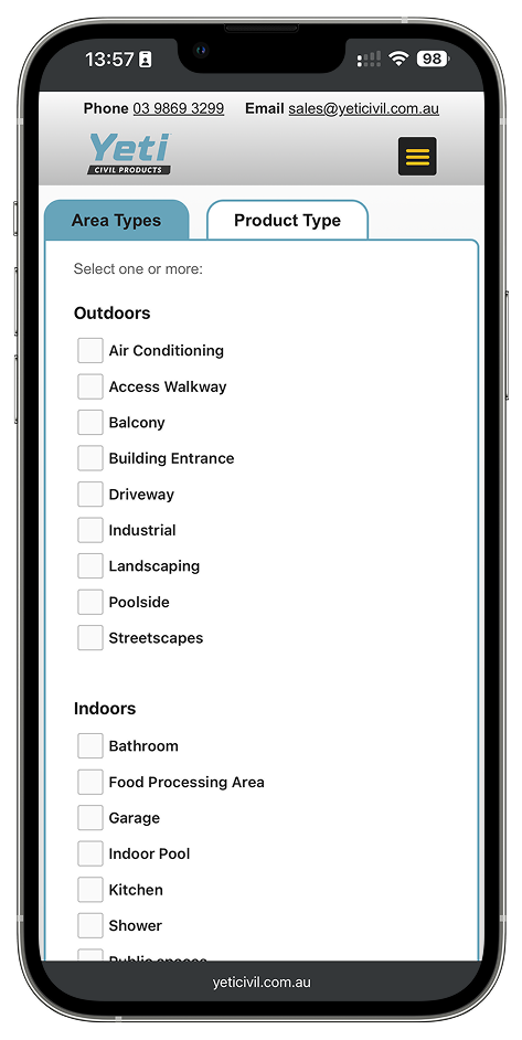YetiCivil website in an iphone